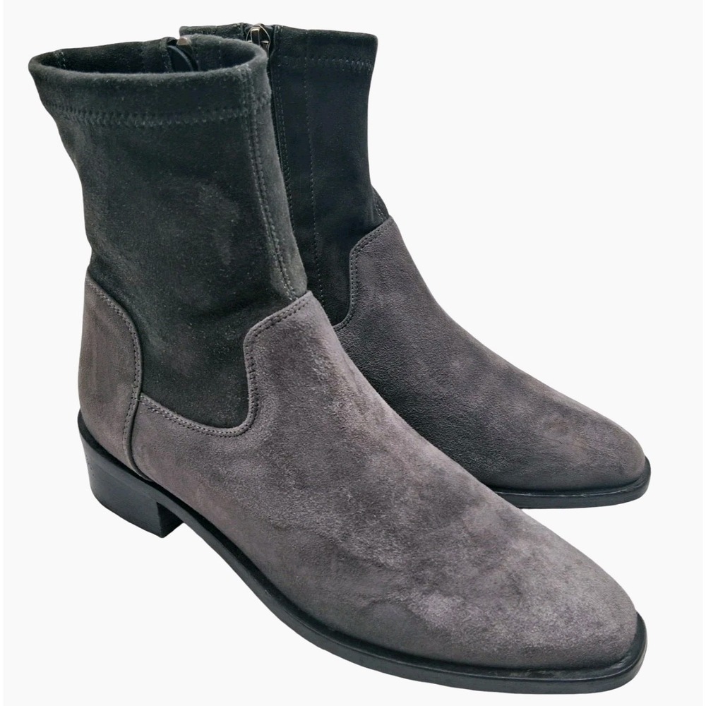 Aquatalia Boots Womens Size 7.5 Gray Suede Ankle Zip Block Heel Made In Italy